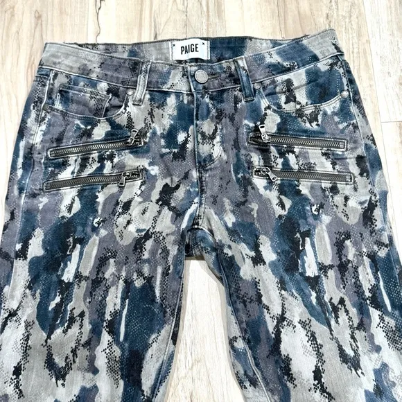 Paige Jeans Madagascar Edgemont Ultra Zip Skinny Jeans CAMO PRINT 29 blue green