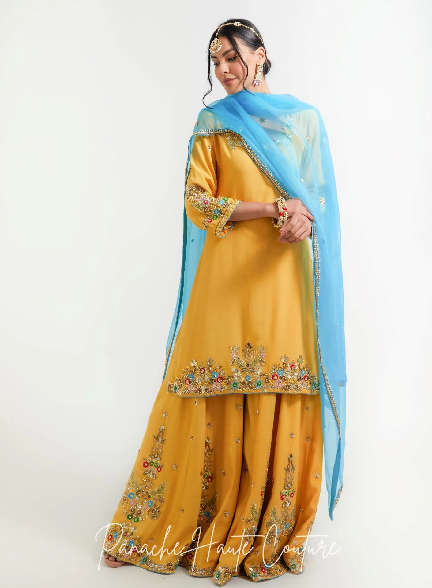 Pale Yellow Wedding Sharara Set Maysa