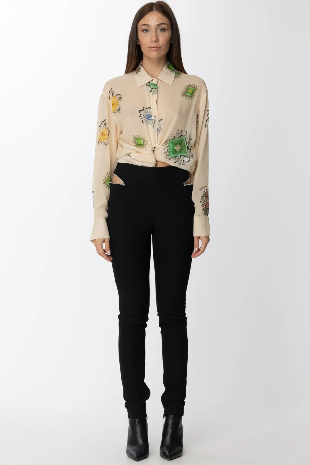 Pantaloni con Cut-out e Strass
