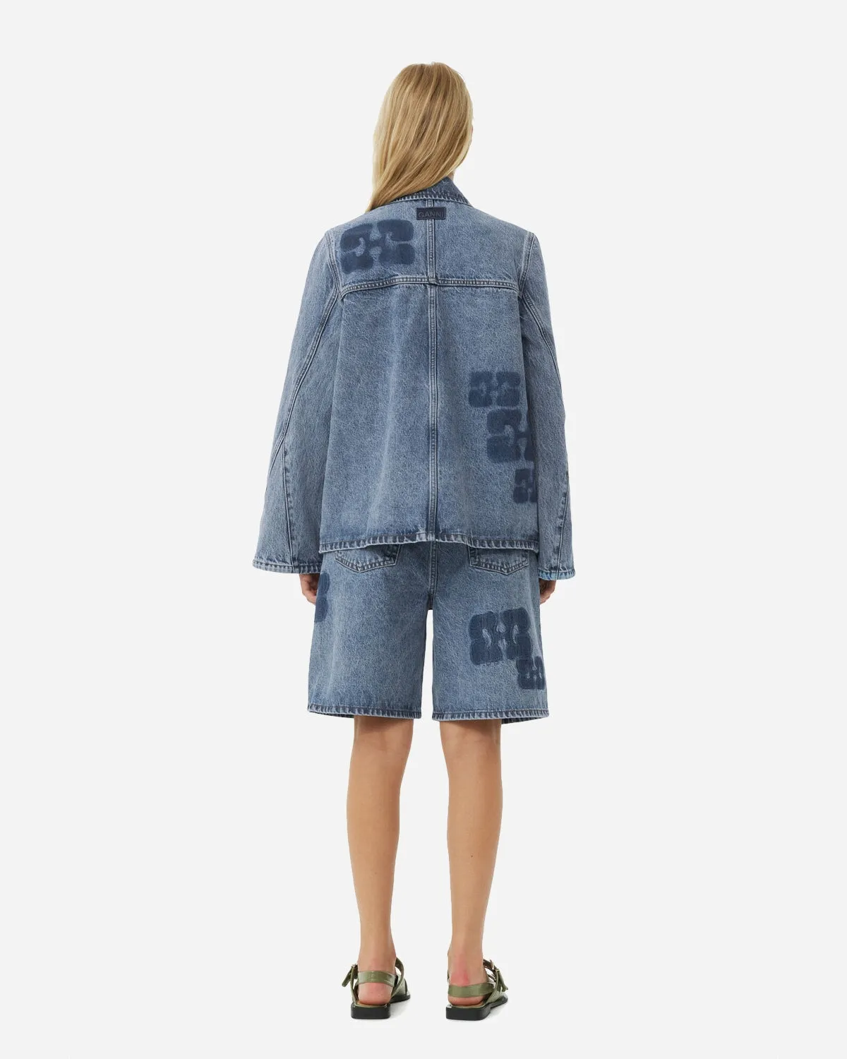Patch Denim Jacket - Mid Blue Stone