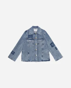 Patch Denim Jacket - Mid Blue Stone