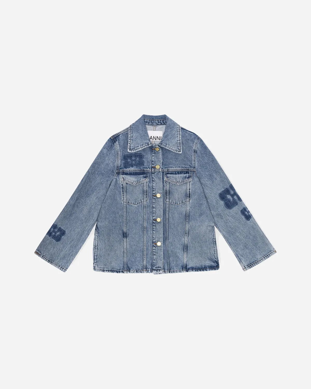 Patch Denim Jacket - Mid Blue Stone