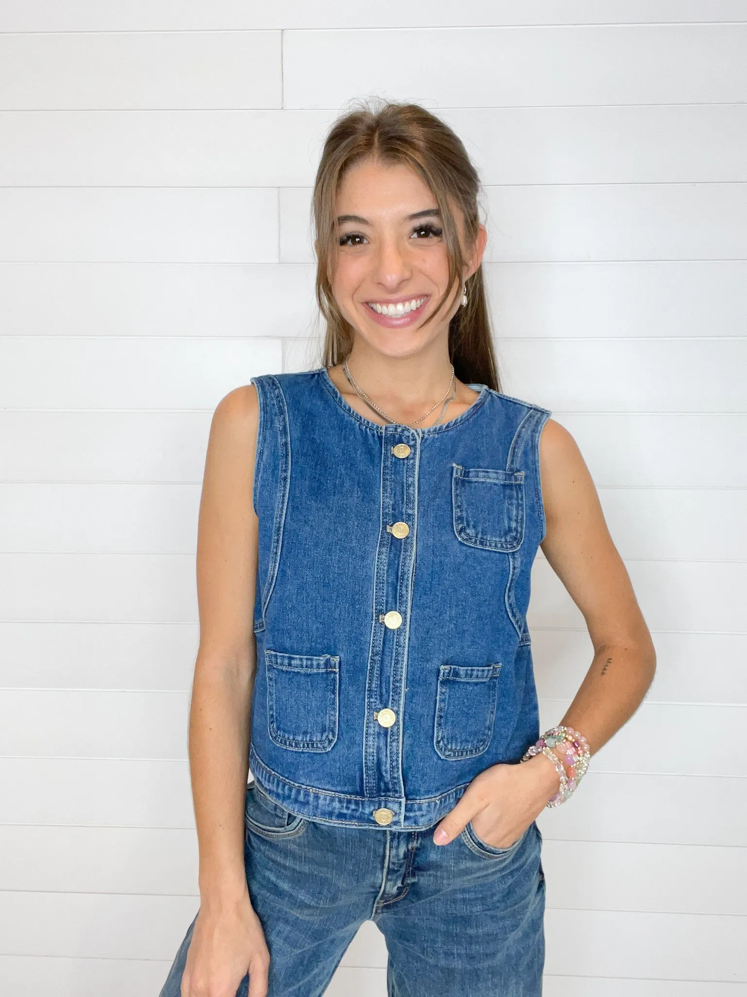 Patch Pocket Denim Vest