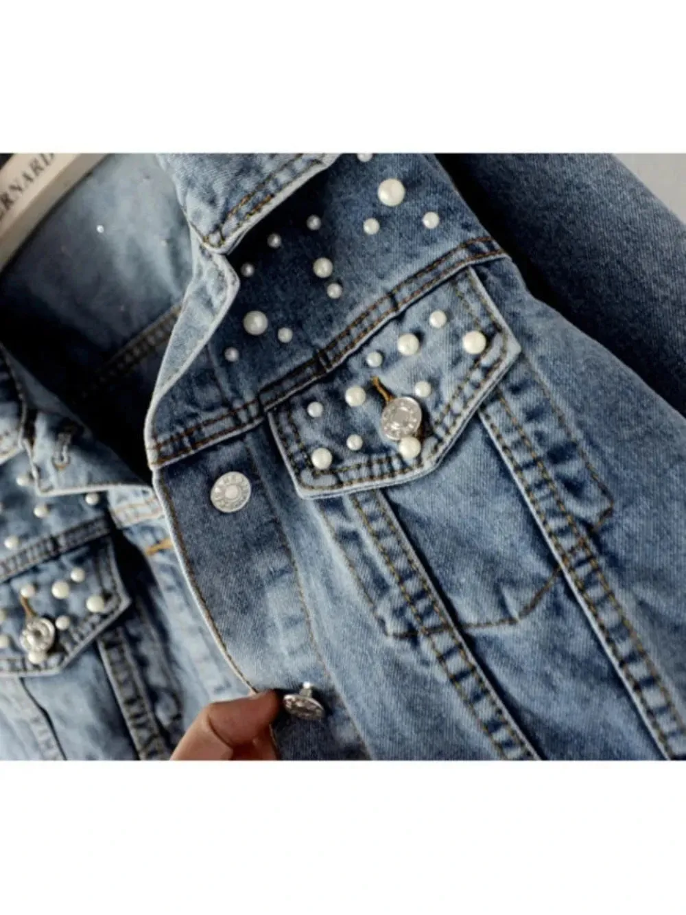 Pearl Embellished Denim Jacket