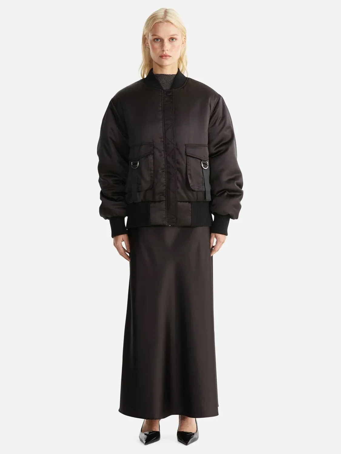 Penny Satin Bomber BLACK
