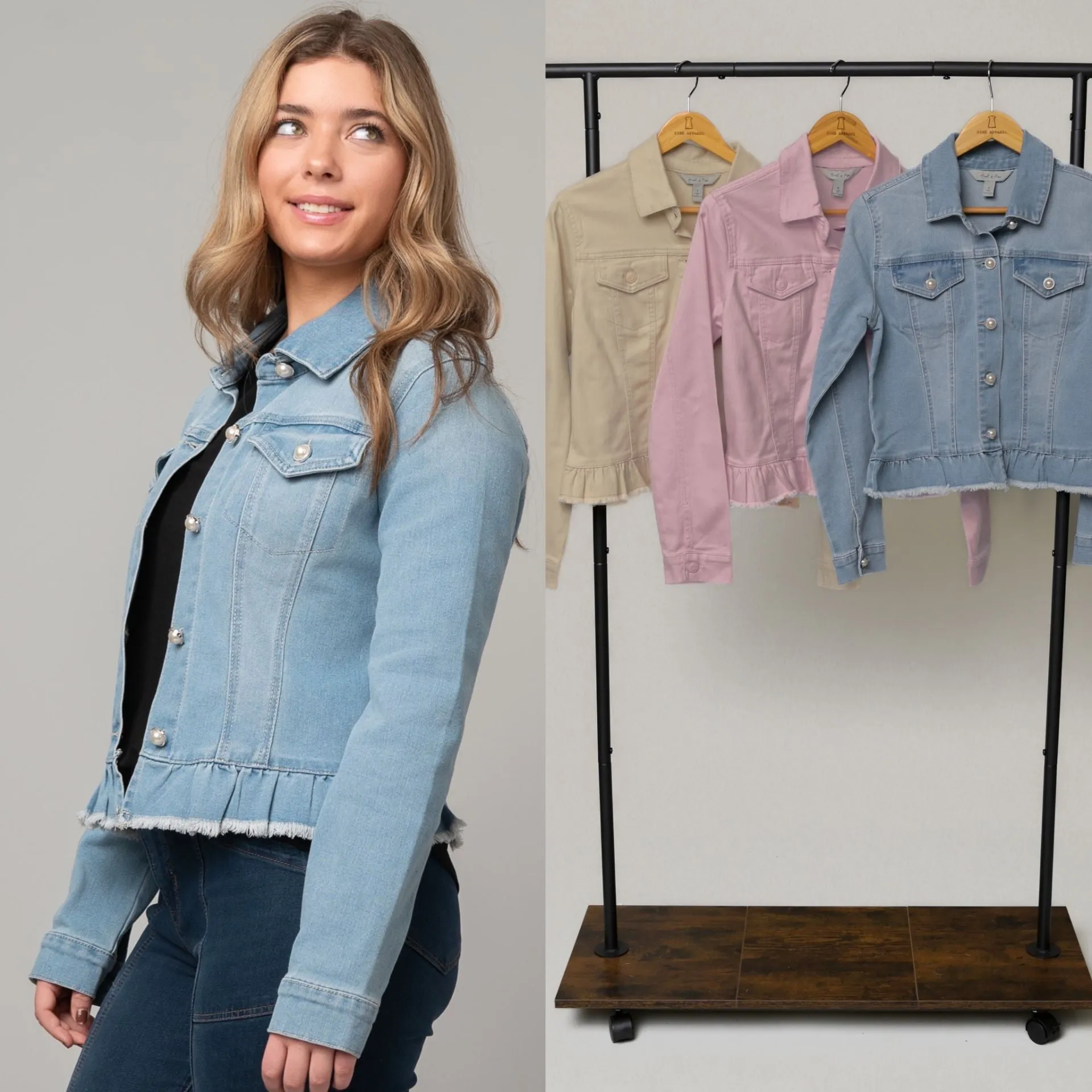 Peplum Hem Denim Jacket in Pink