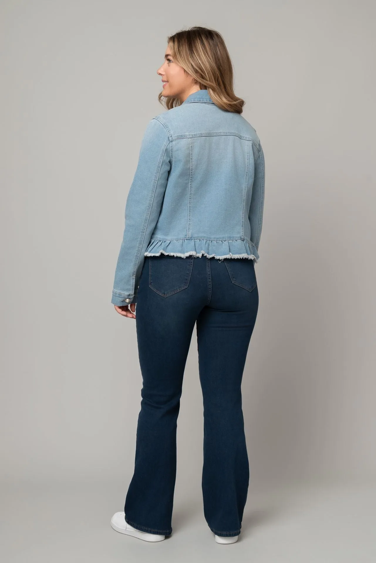 Peplum Hem Denim Jacket in Pink
