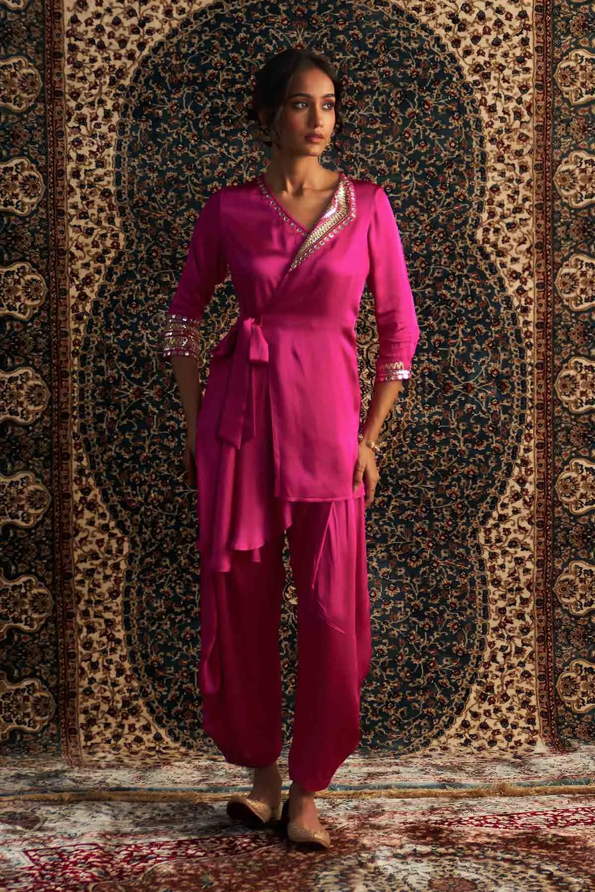 Pink Embroidered Wrap Kurta Set