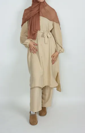 Pleated Sleeve Set - Almond