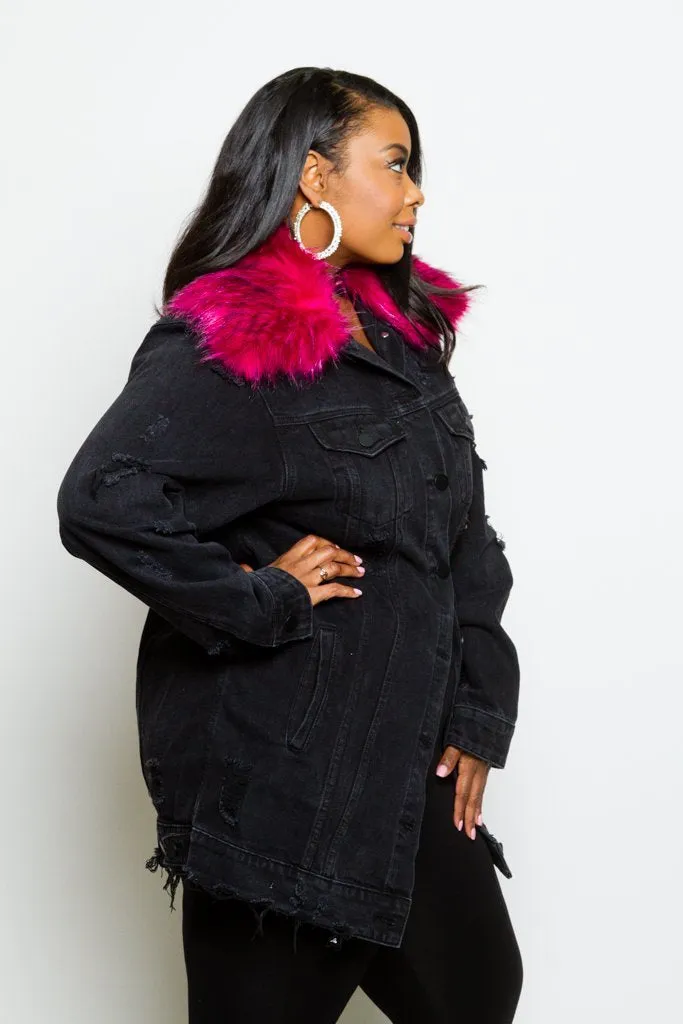 Plus Size Fur Collar Denim Jacket