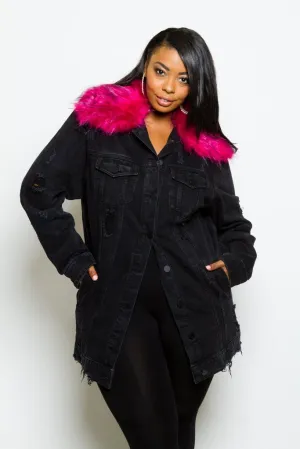 Plus Size Fur Collar Denim Jacket