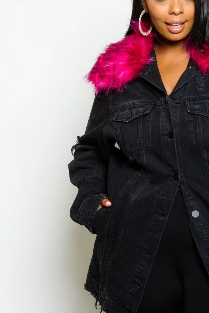 Plus Size Fur Collar Denim Jacket