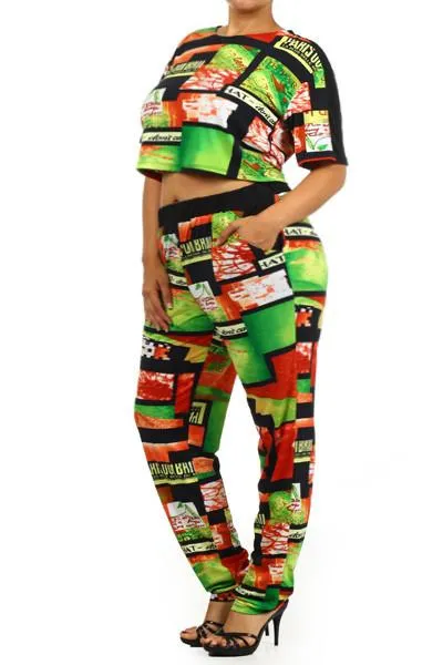 Plus Size Rihanna Two Piece Rasta Print Jumpsuit