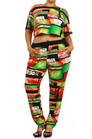 Plus Size Rihanna Two Piece Rasta Print Jumpsuit