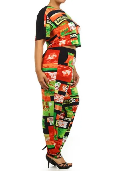 Plus Size Rihanna Two Piece Rasta Print Jumpsuit