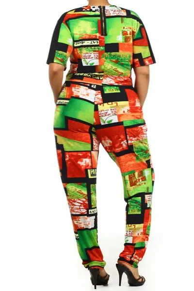 Plus Size Rihanna Two Piece Rasta Print Jumpsuit