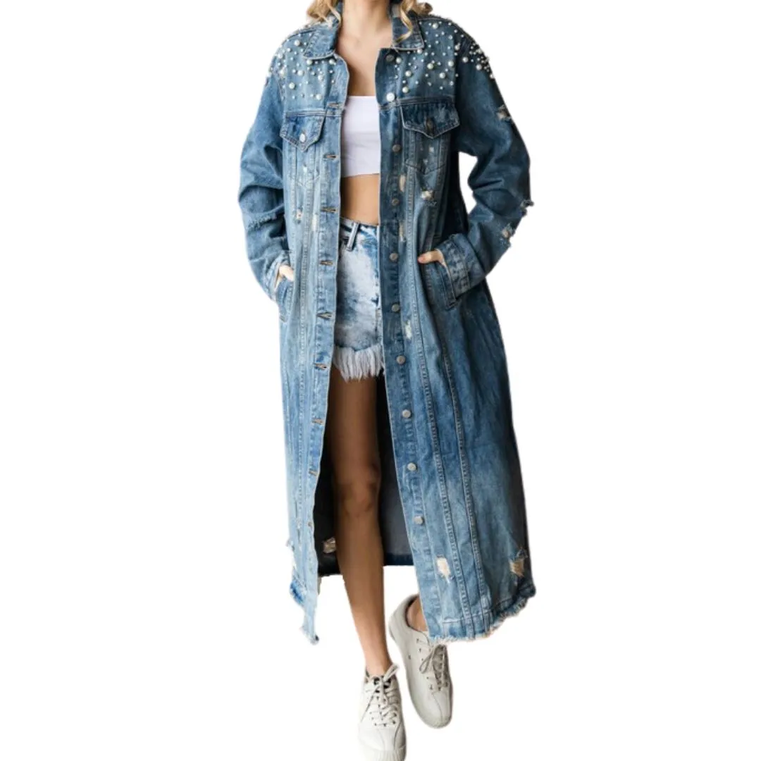 Pretty Girl Pearl Denim Duster