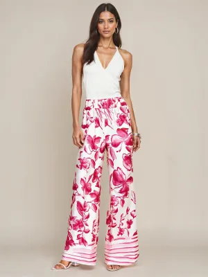 Pull On Floral Satin Wide Leg Pants