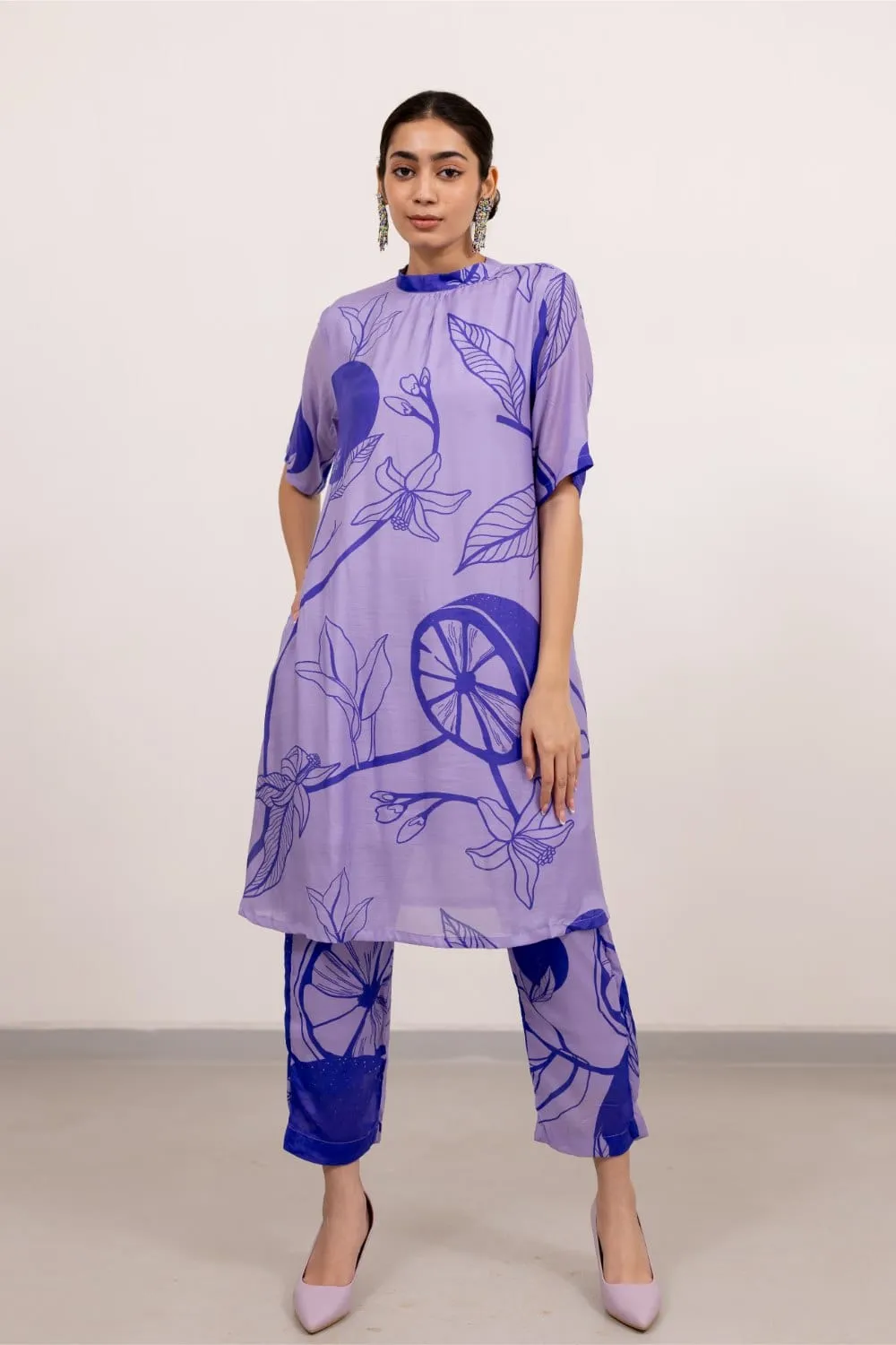 Purple lily Printed Dress Set