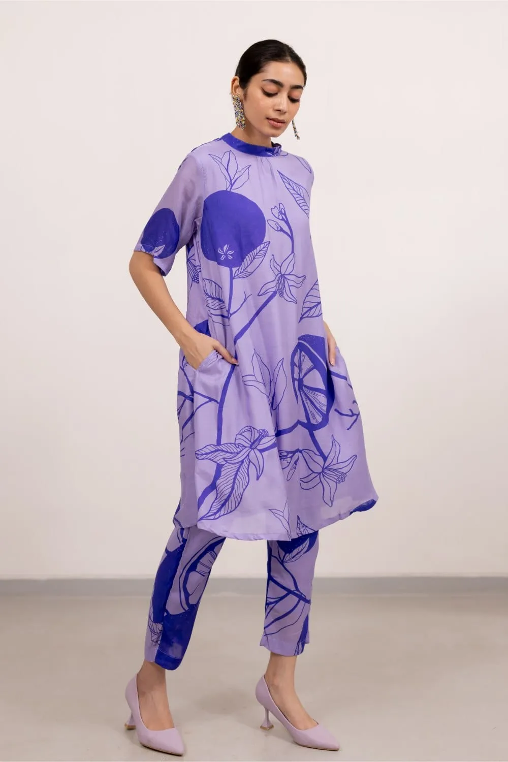 Purple lily Printed Dress Set