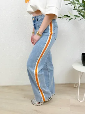 Q155 STRIPED WIDE LEG JEANS | BLAUW/ORANJE