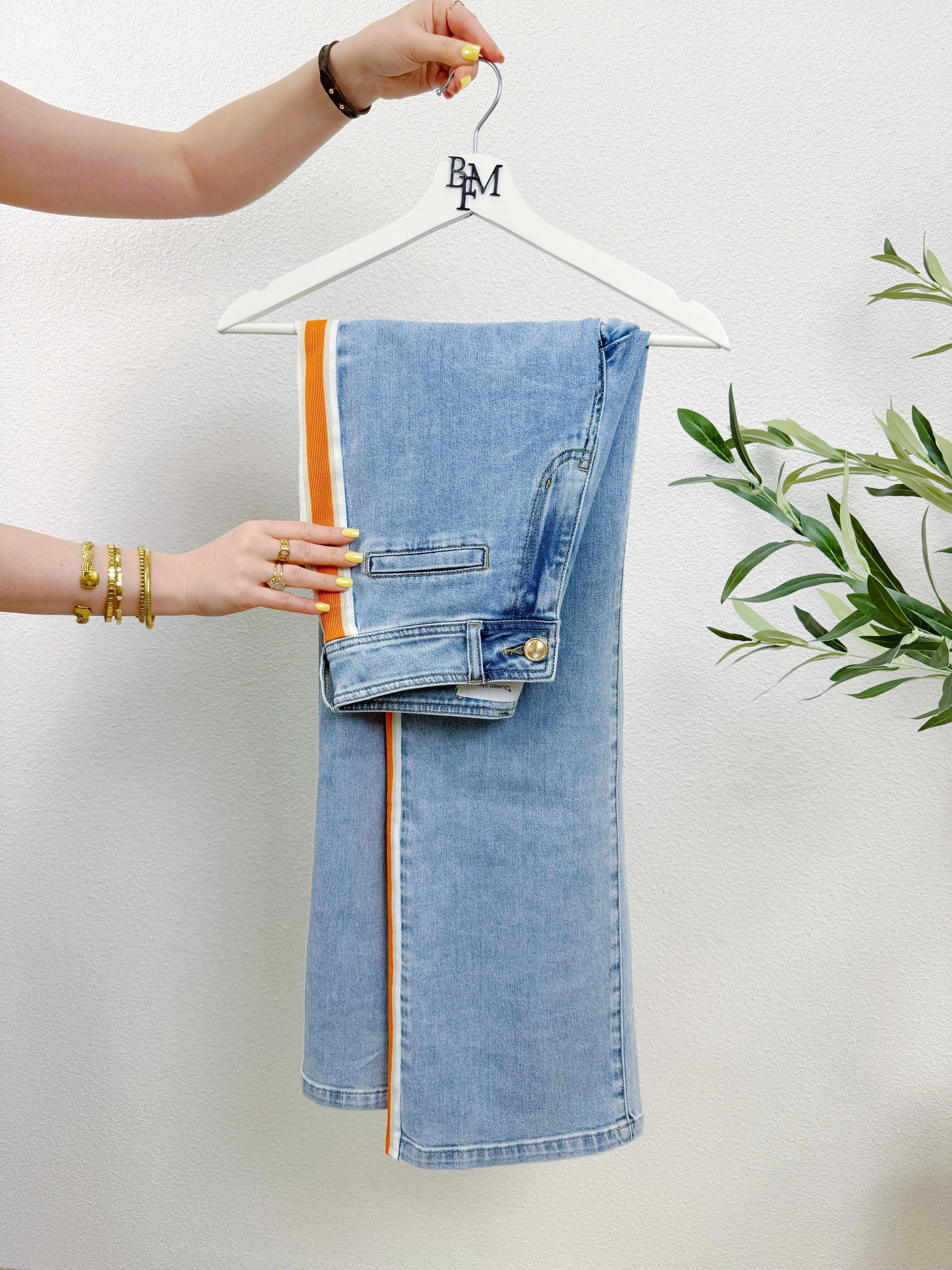 Q155 STRIPED WIDE LEG JEANS | BLAUW/ORANJE