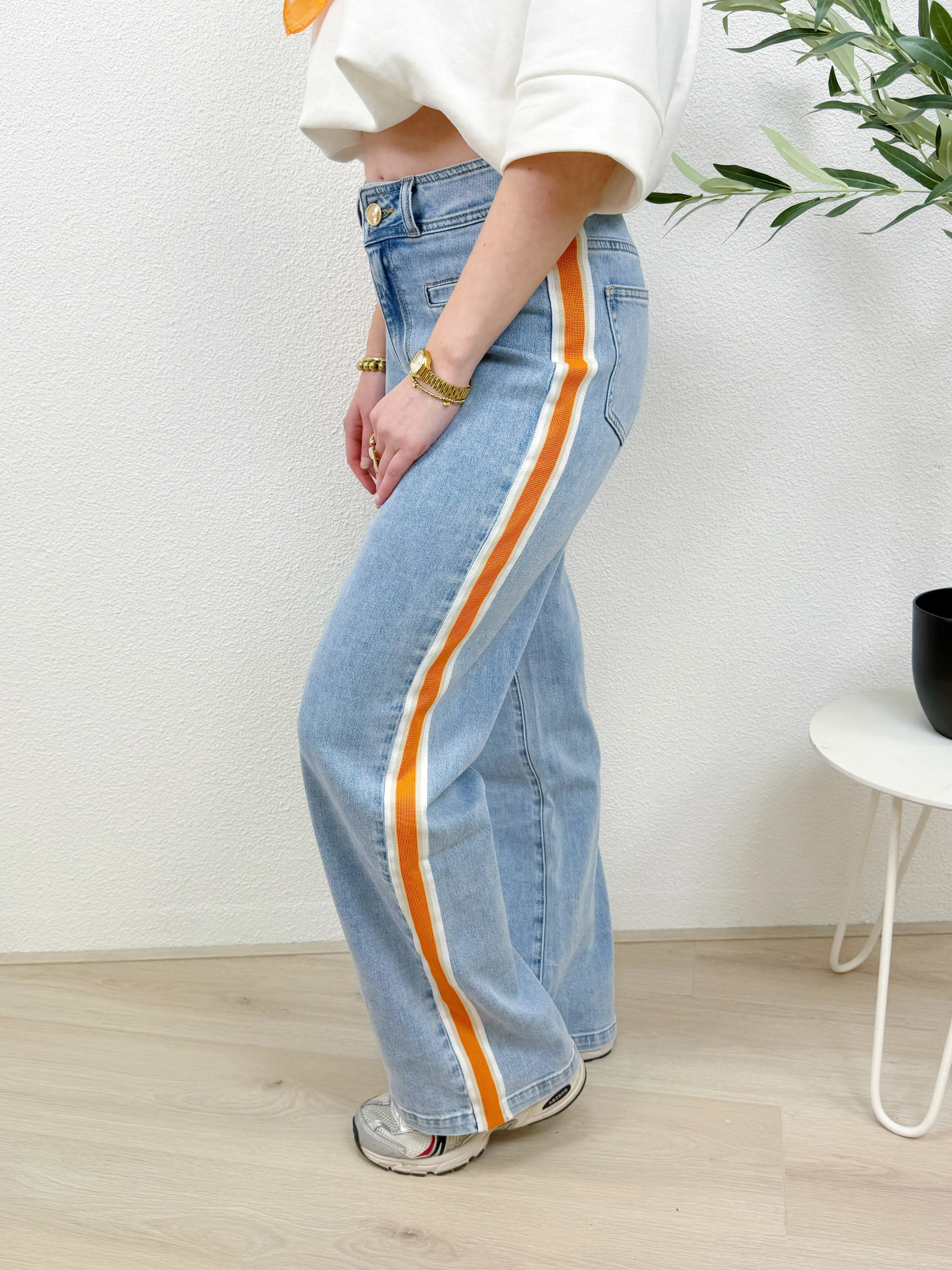 Q155 STRIPED WIDE LEG JEANS | BLAUW/ORANJE