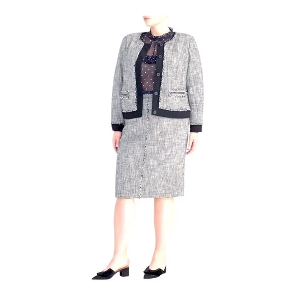 Rachel Roy Collection January Black &amp; Ivory Tweed Blazer Jacket NWT