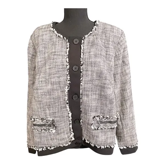 Rachel Roy Collection January Black &amp; Ivory Tweed Blazer Jacket NWT