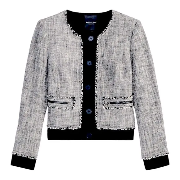 Rachel Roy Collection January Black &amp; Ivory Tweed Blazer Jacket NWT