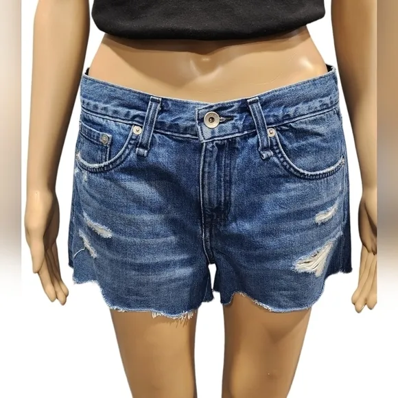 Rag and bone women's blue cotton distressed casual summer shorts Sz 26