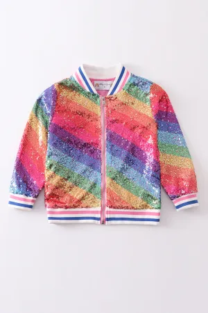 Rainbow Sequin Bomber Jacket