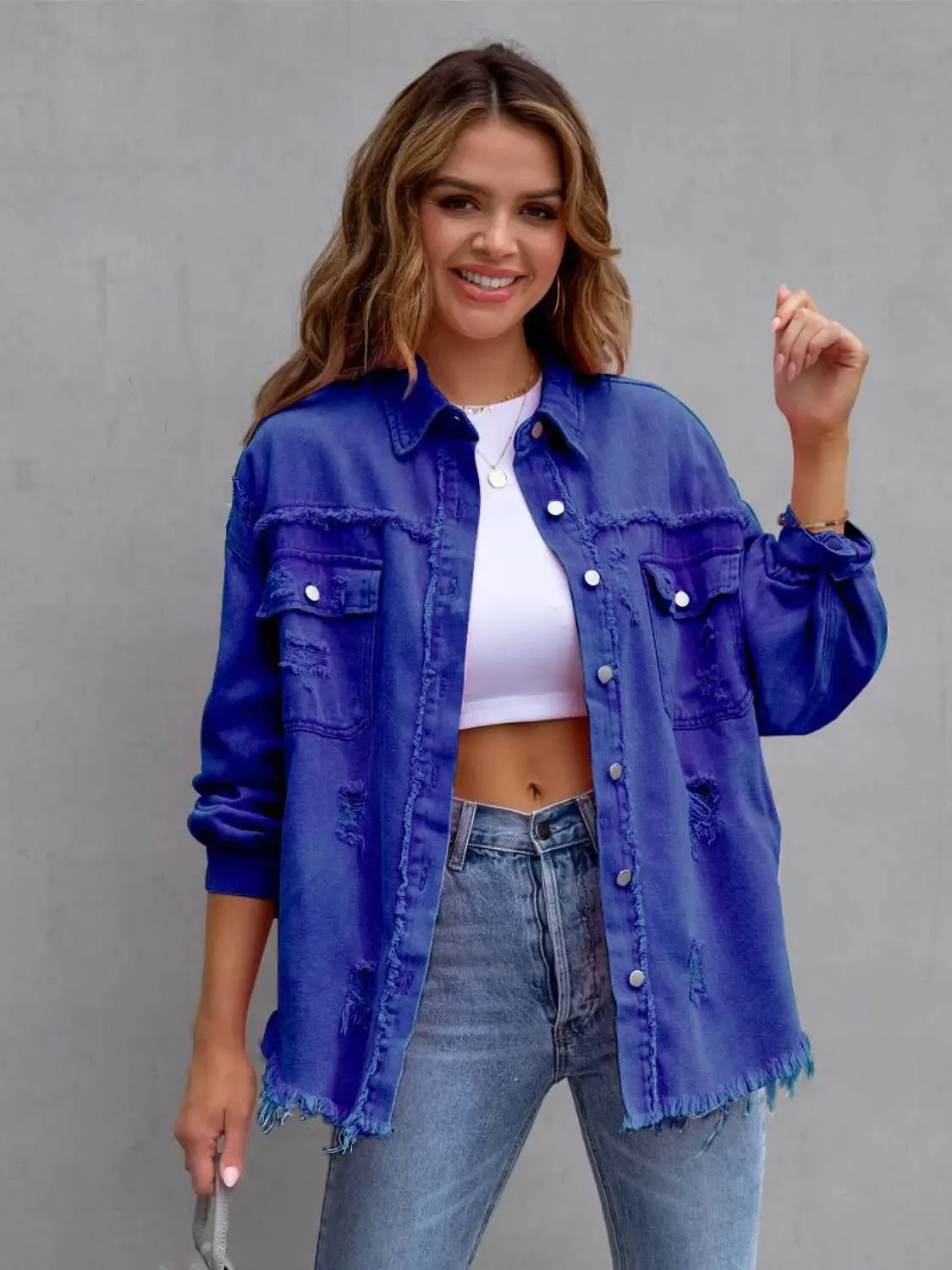 'Raya' Distressed Denim Jacket