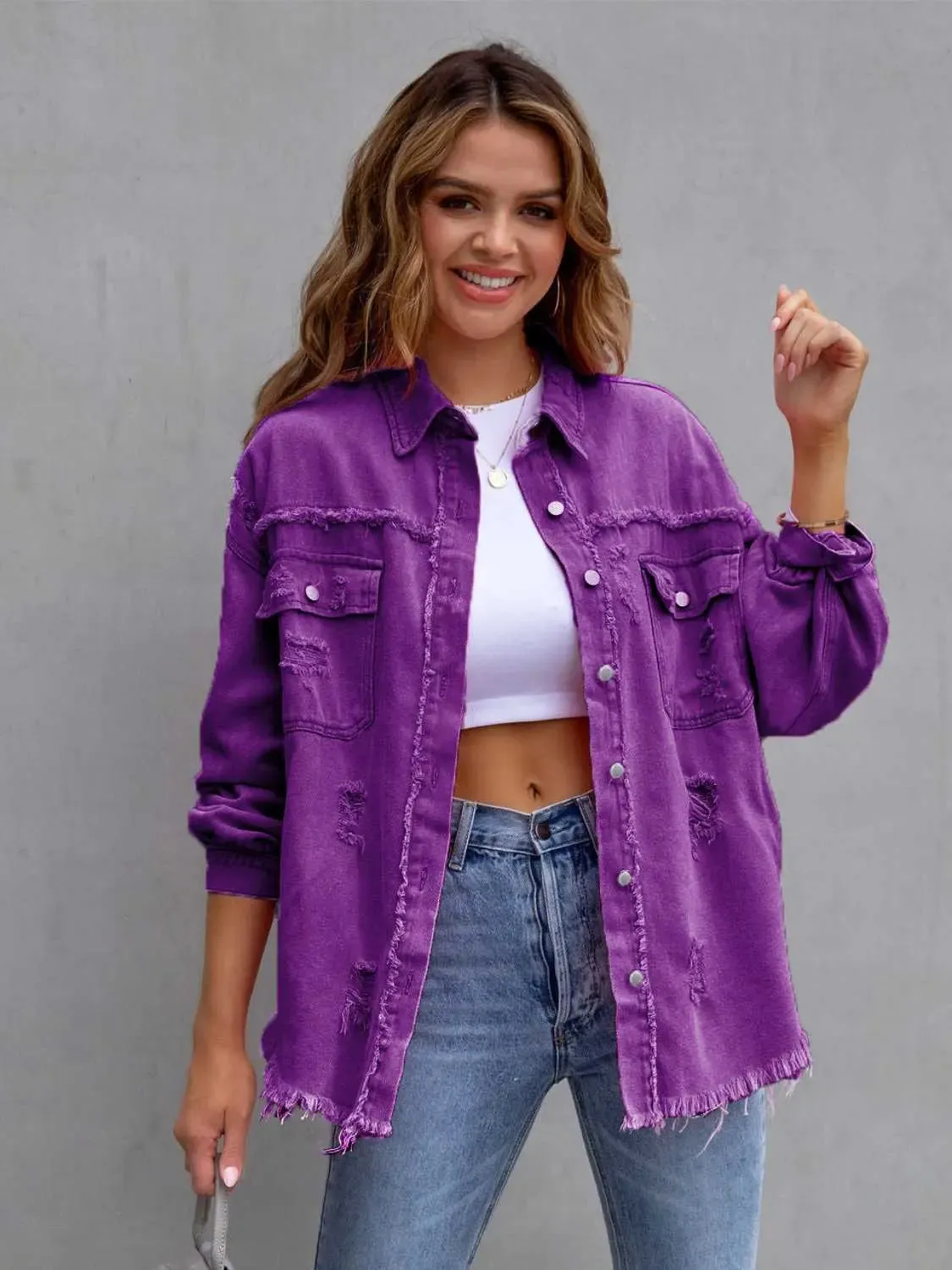 'Raya' Distressed Denim Jacket