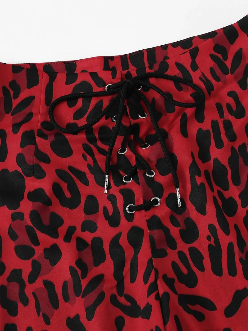 Red Leopard Straps Casual Shorts