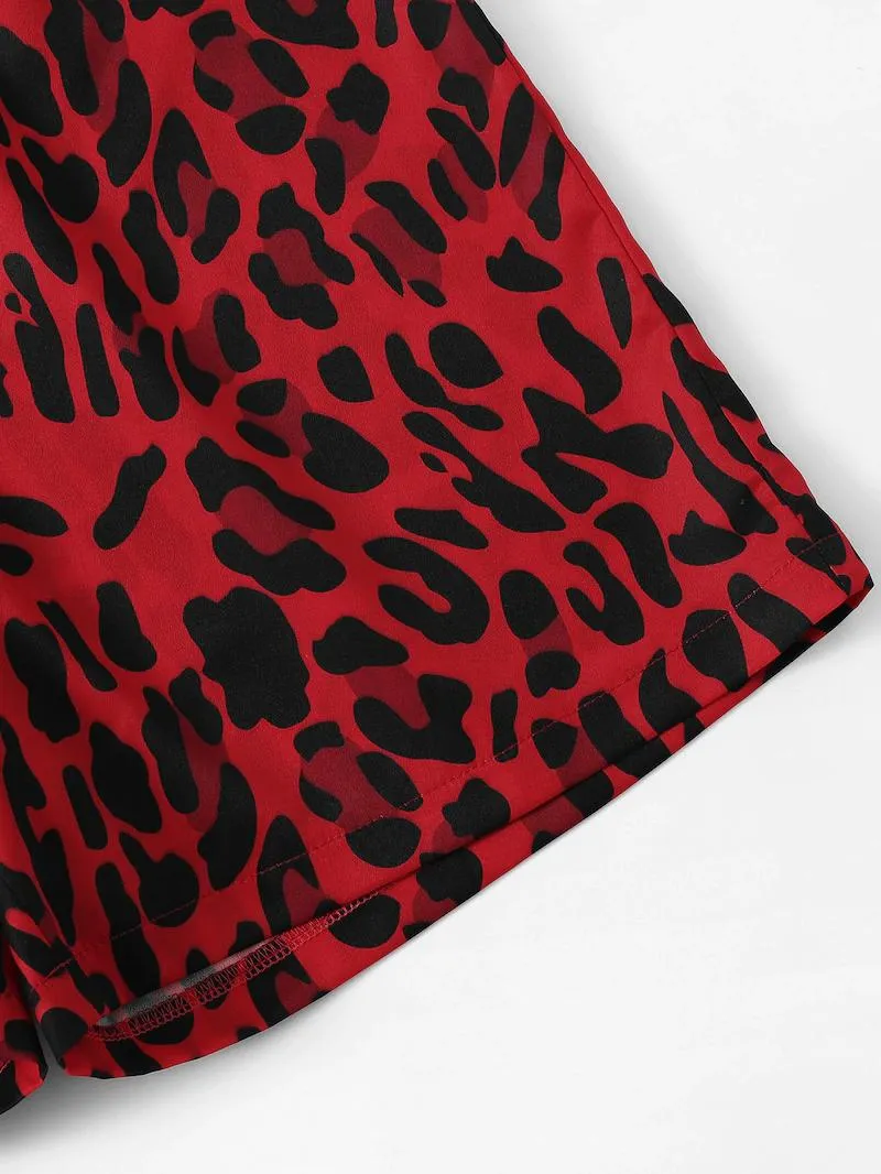 Red Leopard Straps Casual Shorts
