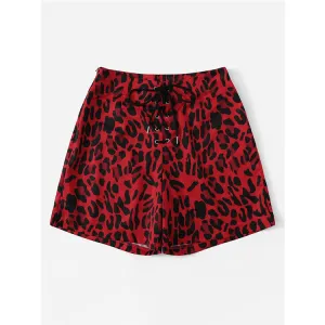 Red Leopard Straps Casual Shorts