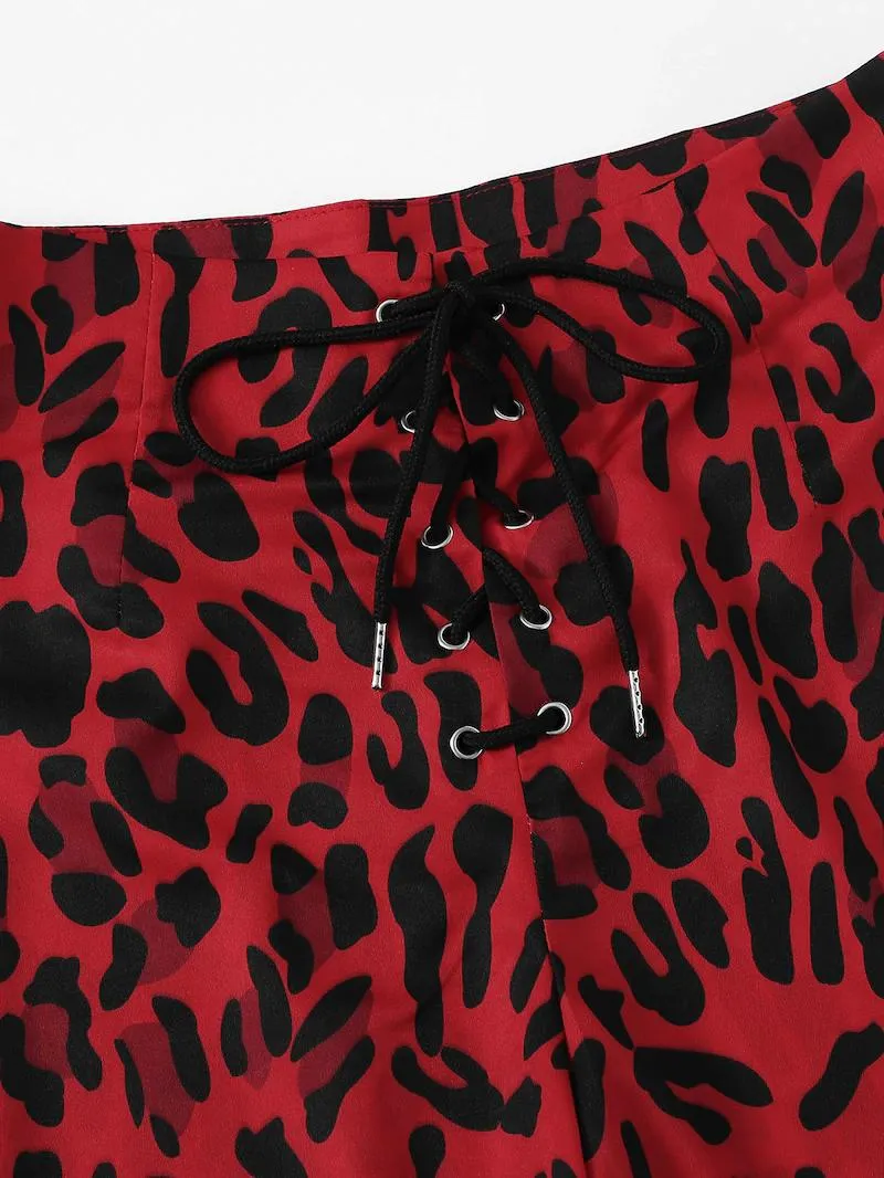 Red Leopard Straps Casual Shorts