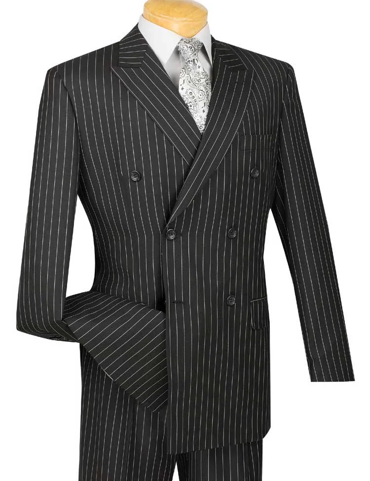 Regular Fit Double Breasted Stripe 2 Piece Suit (Black) DSS-4