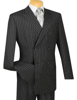 Regular Fit Double Breasted Stripe 2 Piece Suit (Black) DSS-4