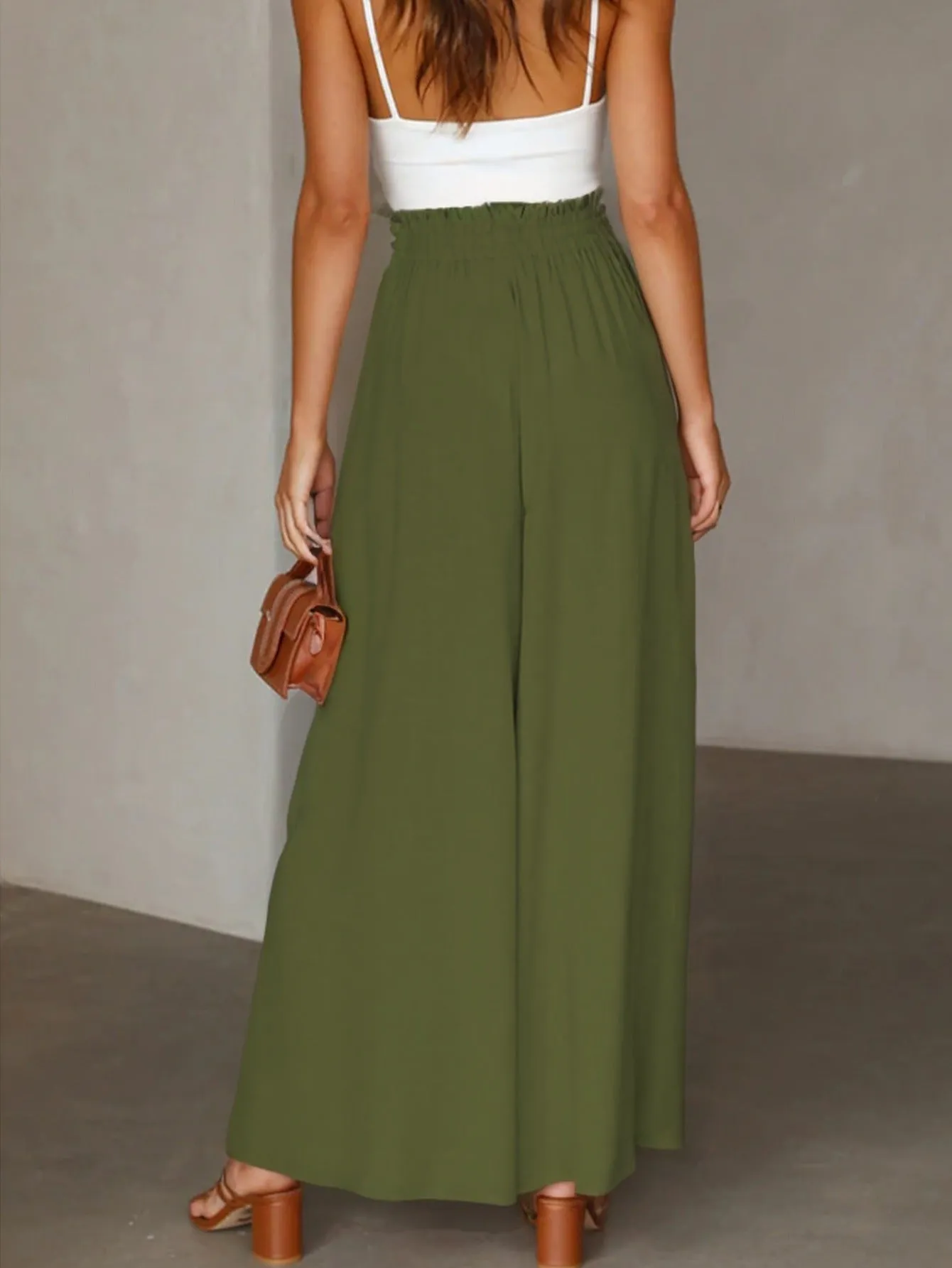 Relaxed High-Waist Drawstring Flowy Wide-Leg Palazzo Pants
