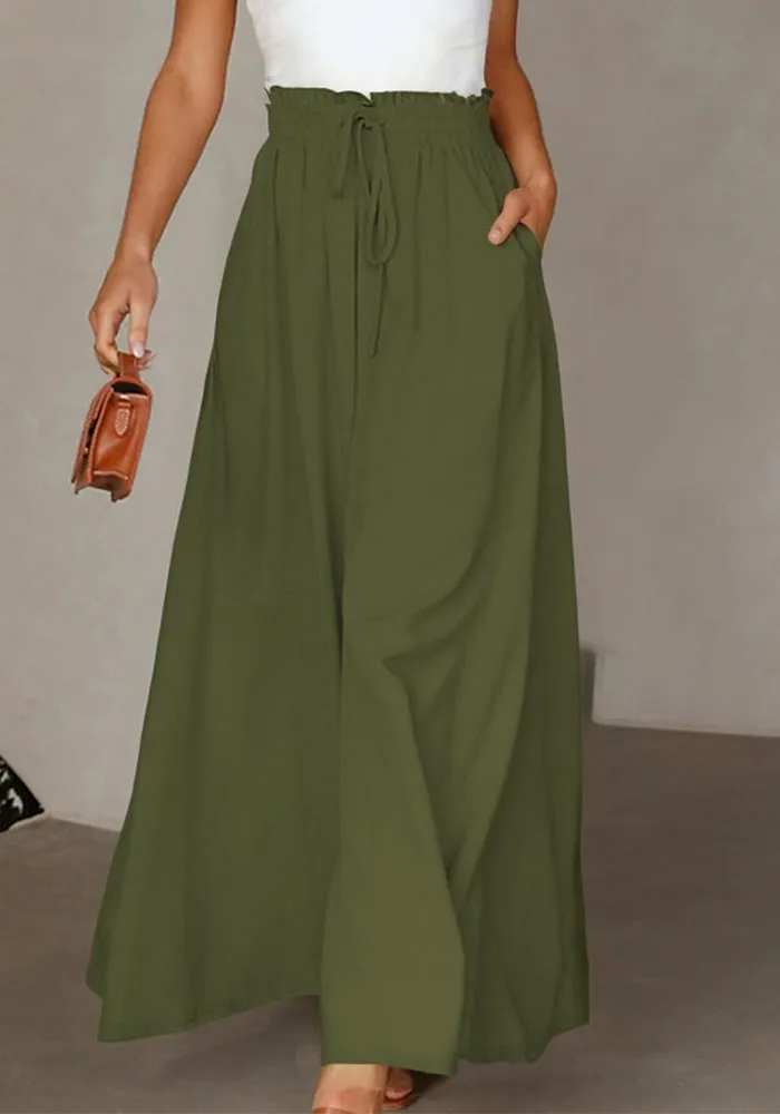 Relaxed High-Waist Drawstring Flowy Wide-Leg Palazzo Pants
