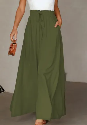 Relaxed High-Waist Drawstring Flowy Wide-Leg Palazzo Pants
