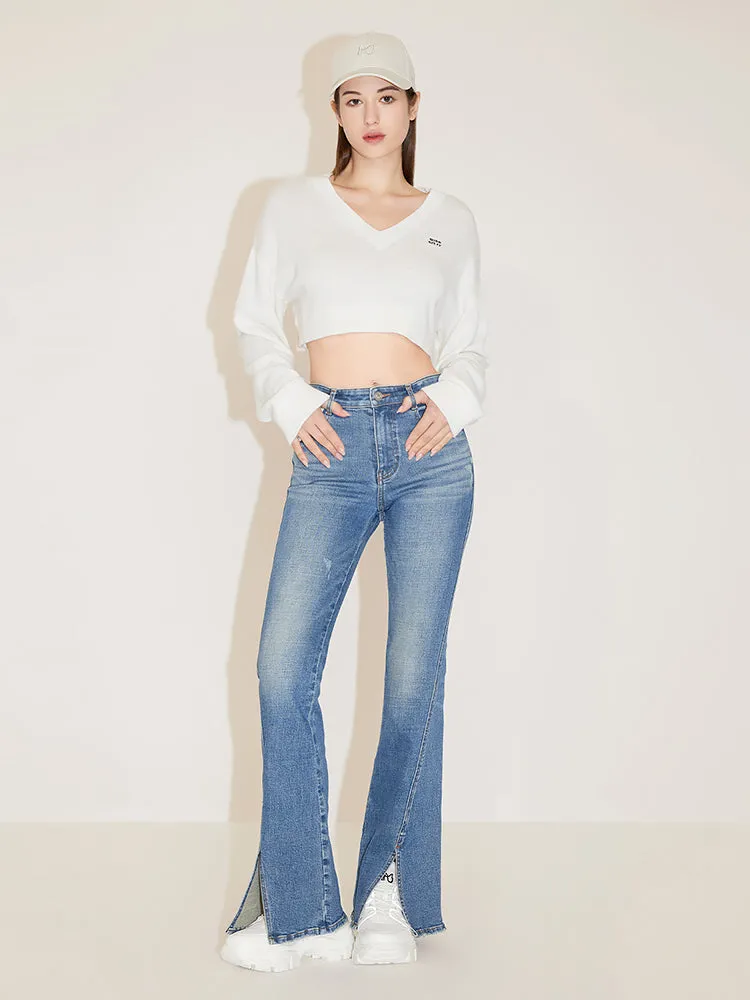 Ripped Flared Slit Jeans