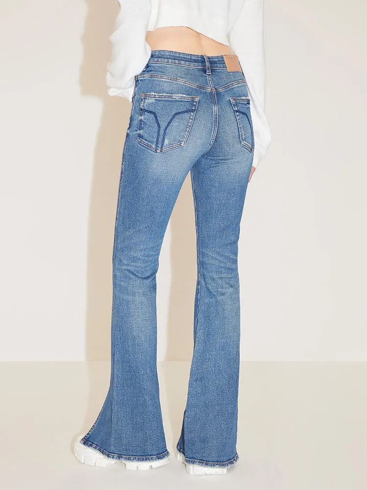 Ripped Flared Slit Jeans