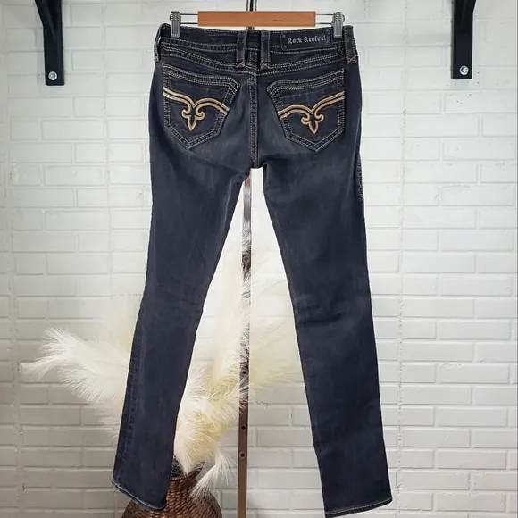 Rock Revival Trina Skinny Low Rise Jeans in Washed Black size 28