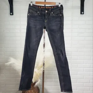 Rock Revival Trina Skinny Low Rise Jeans in Washed Black size 28