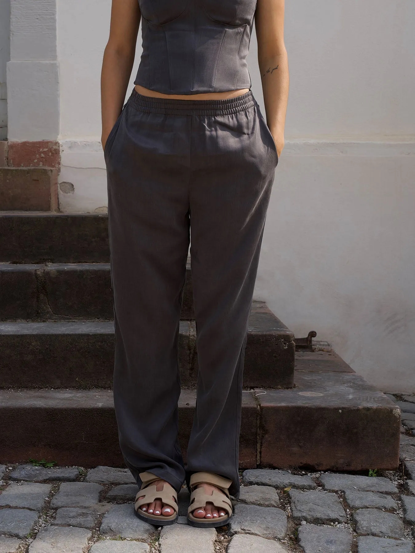 ROMANTIC - Wide Leg Pants • Steel
