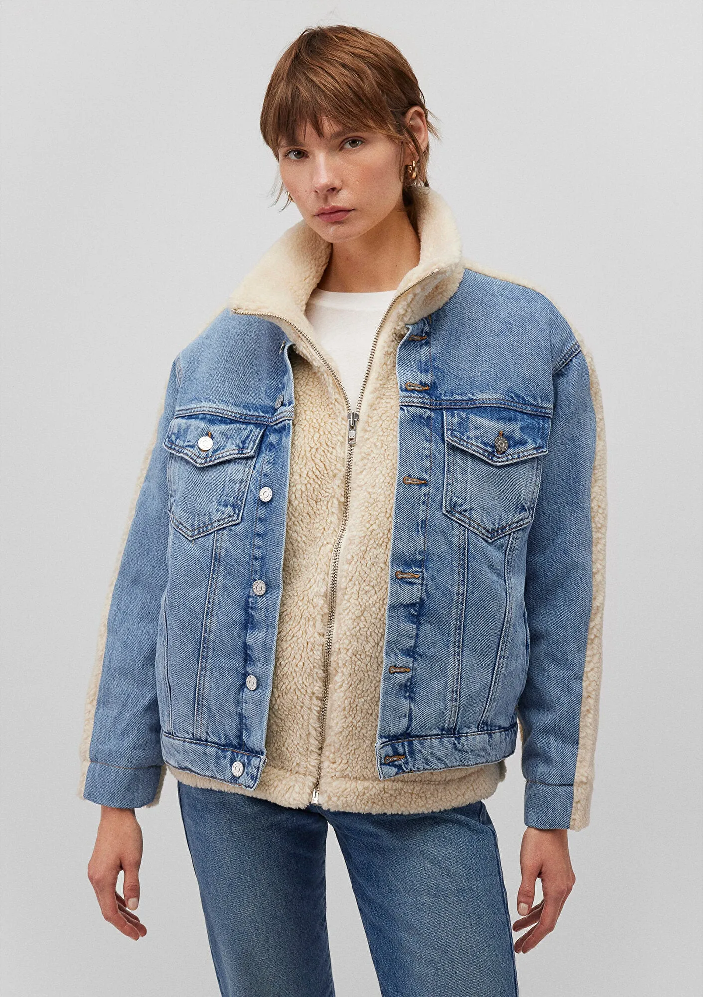 Rubina Light Sherpa Denim Jean Jacket