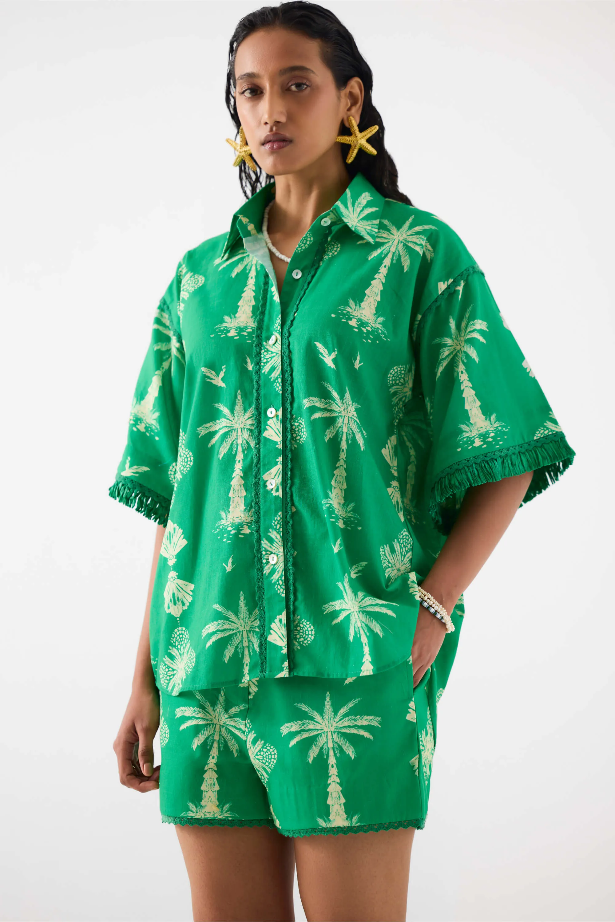Sago palm green shirt and shorts